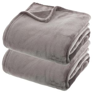 Fleece dekens/fleeceplaids - 2x - betongrijs - 180 x 230 cm - polyester - bankdeken