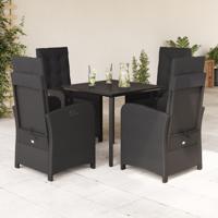 5-delige Tuinset met kussens poly rattan zwart