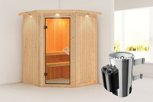 Karibu | Nanja Sauna met Dakkraag | Bronzeglas Deur | Kachel 3,6 kW Geïntegreerde Bediening