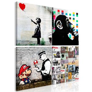 Schilderij - Banksy Collage , 4 delen