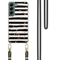 Samsung Galaxy S22 Plus hoesje met zwart koord - Hart streepjes