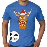 Grote maten fout Kerst shirt Rudolf het rendier blauw heren - thumbnail