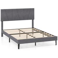 Tweepersoonsbedframe met Linnen Bekleed Platformbed met in Hoogte Verstelbaar Geometrisch Hoofdeinde