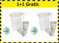 Michelino Transparante Karaf met 4 Kunststof Bekers - 1 Liter 1+1 Gratis Michelino Transparante Karaf met 4 Kunststof Bekers - 1 Liter 1+1 Gratis