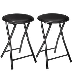 Bijzet krukje/stoel - 2x stuks - Opvouwbaar - zwart/zwart - 46 cm