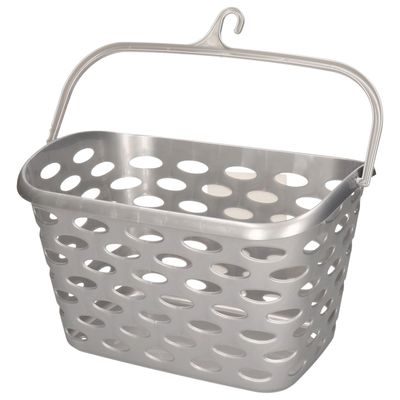 Wasknijpers ophang mandje aan haak - 26 x 15 x 21 cm - zilver - kunststof