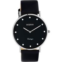 OOZOO C20247 Horloge Vintage staal-leder zilverkleurig-zwart 40 mm