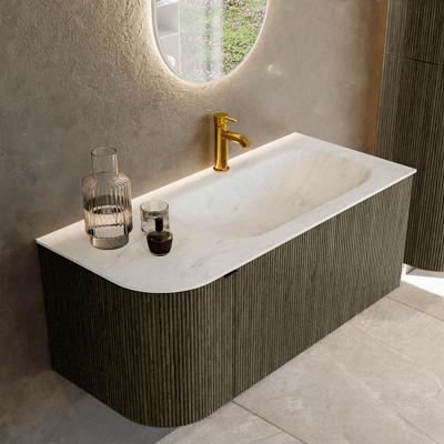 Badmeubel Mondiaz Kurve-Dlux | 105 cm cm | Meubelkleur Shadow | Wastafelkleur Opalo | Solid surface | Wasbak rechter zijde spoelbak | 1 kraangat