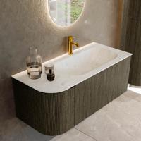 Badmeubel Mondiaz Kurve-Dlux | 105 cm cm | Meubelkleur Shadow | Wastafelkleur Opalo | Solid surface | Wasbak rechter zijde spoelbak | 1 kraangat