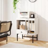 Moderne Platenspelerstandaard Vinylkast met Albumhouders en Lade Bijzetkast Wit