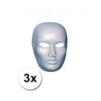 Carnaval verkleed blanco gezicht masker heren - 3x - wit - plastic - beschilderbaar - thumbnail