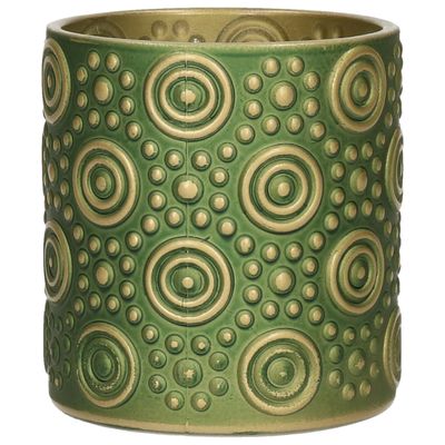 Luxe theelichthouder/kaarsenhouder - olijfgroen/goud - glas - D7 x H8 cm