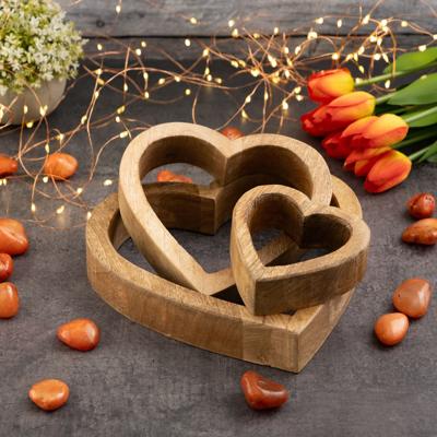 Amelia - decoratieve harten - hout - mangohout - 24/18/11 cm