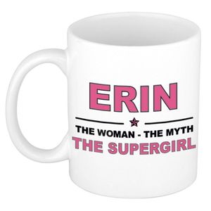 Naam cadeau mok/ beker Erin The woman, The myth the supergirl 300 ml - Naam mokken