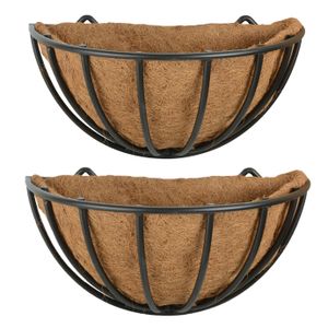 2x stuks metalen hanging baskets/ruiven voor aan de wand/muur 35 x 20 cm