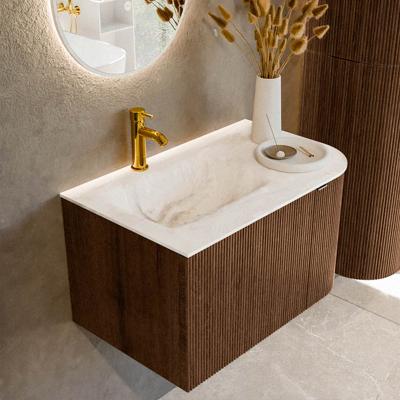 Badmeubel Mondiaz Kurve-Dlux | 75 cm | Meubelkleur Walnut | Wastafelkleur Frappe | Solid surface | Links spoelbak | 1 kraangat