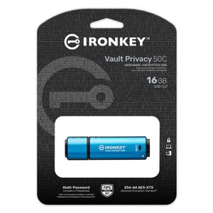 Kingston Technology IronKey VP50 USB flash drive 16 GB USB Type-C 3.2 Gen 1 (3.1 Gen 1) Zwart, Blauw