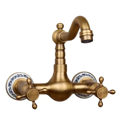 Wandgemonteerde Keuken- en Badkamerkraan - Antiek Messing | Warm & Koud Water