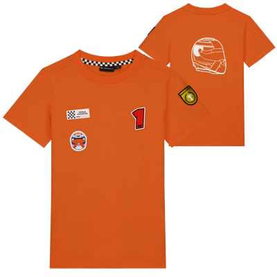 MV Kids - T-shirt Badges - Oranje - 110-116 - Max Verstappen
