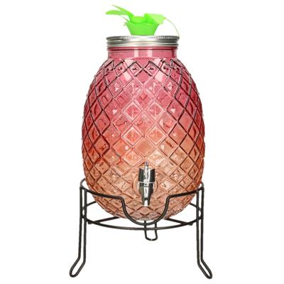 Limonade/drankdispenser ananas op verhoger - roze/oranje - 4,7 liter - glas - H39 x B19 cm