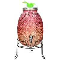 Limonade/drankdispenser ananas op verhoger - roze/oranje - 4,7 liter - glas - H39 x B19 cm
