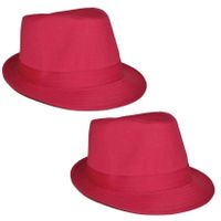 2x stuks neon roze trilby carnaval verkleed hoedje - thumbnail