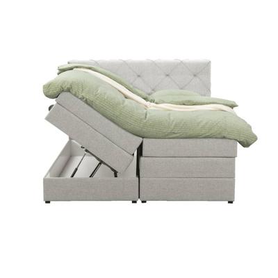 Leen Bakker - Boxspring Met Opbergruimte Liv Geruit - Ecru - 140x200 Cm - Stof - Crème