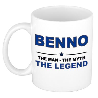 Benno cadeau mok - man myth legend - naam koffiemok / beker - wit en blauw - 300 ml Benno cadeau mok - man myth legend - naam koffiemok / beker - wit en blauw - 300 ml