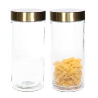 Voorraadpot - 2x - 1200 ml - glas - draaideksel - goud - 10 x 22 cm - weckpot