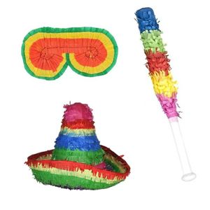 Verjaardag Pinata Sombrero van 40 cm set met stok en masker