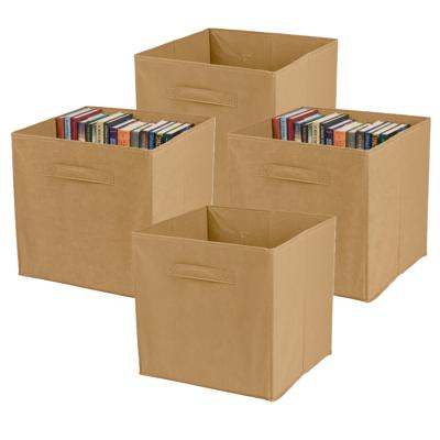 Opbergmand/kastmand Square Box - 4x - karton/kunststof - 29 liter - beige - 31 x 31 cm