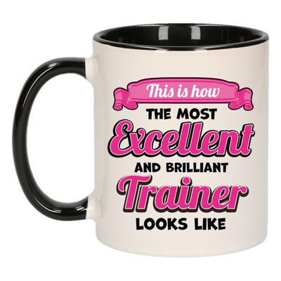 Cadeau koffie/thee mok trainer/coach - excellent trainer - zwart - keramiek - 300 ml
