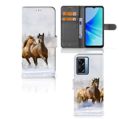OPPO A77 5G | A57 5G | Telefoonhoesje | Met pasjeshouder | Paarden
