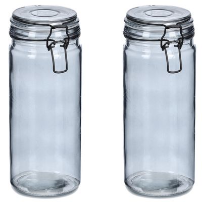 Weckpotten/inmaakpotten - 2x - 1L - grijs - glas - beugelsluiting - D10 x H20 cm Weckpotten/inmaakpotten - 2x - 1L - grijs - glas - beugelsluiting - D10 x H20 cm