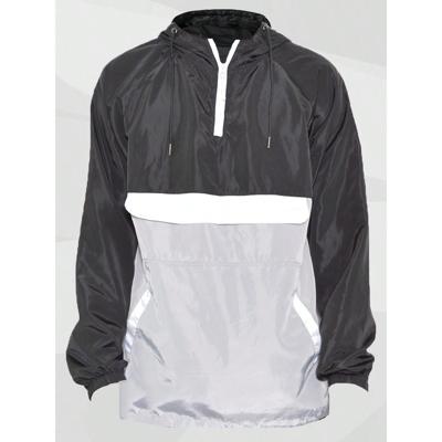 Men's Colorblock Anorak Windbreaker - Hooded Quarter Zip Jacket BLACK GREY / XXXL