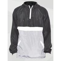 Men's Colorblock Anorak Windbreaker - Hooded Quarter Zip Jacket BLACK GREY / XXXL