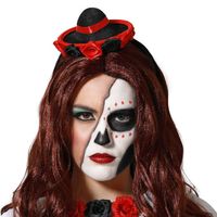 Atosa Verkleed diadeem mini hoedje - zwart/rood - meisjes/dames - Mexicaanse Sombrero thema - Verkleedhoofddeksels