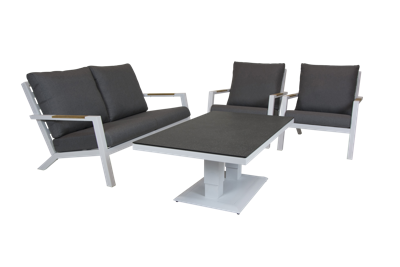 Qopps loungeset 2 zits bank met 2 lounge tuinstoelen en hoogte verstelbare koffie tafel