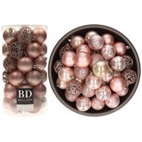 74x stuks kunststof kerstballen lichtroze (blush pink) 6 cm glans/mat/glitter mix - Kerstbal - thumbnail