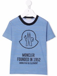 Moncler Enfant t-shirt rayé à logo imprimé - Bleu