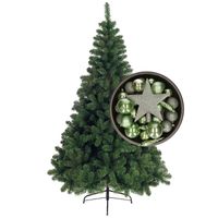 Bellatio Decorations kerstboom 210 cm met kerstballen en piek salie groen - Kunstkerstboom - thumbnail