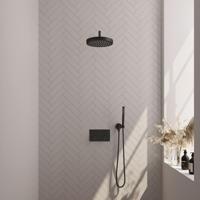 BRAUER Stripe Thermostatische Inbouw Regendouche - drukknoppen - SET 26 - 25cm douchekop - gebogen muurarm - staaf handdouche - doucheslang - wandaansluitbocht - mat zwart 5-S-415
