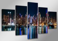 Schilderij - USA New York Night, 200X100cm, 5luik