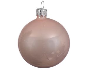 6 Glazen kerstballen glans 6 cm poeder roze - Decoris