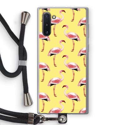 Flamingo's geel: Samsung Galaxy Note 10 Transparant Hoesje met koord