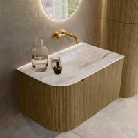 Badmeubel Mondiaz Kurve-Dlux | 75 cm cm | Meubelkleur Dusk | Wastafelkleur Glace | Solid surface | Wasbak rechter zijde spoelbak | Zonder kraangat(en)