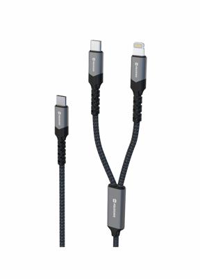 Swissten Swissten 2-in-1 USB-C Kabel - 100W Snellader - USB-C + Lightning - Zwart Swissten Swissten 2-in-1 USB-C Kabel - 100W Snellader - USB-C + Lightning - Zwart