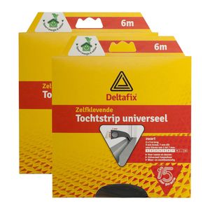 Tochtstrip - 2x - tochtwering - zwart - zelfklevend - universeel - 6 m x 9 mm x 7 mm