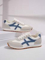 Women's Retro Walking Shoes - Black PU Leather Hiking Sneakers Blue and White / EUR41