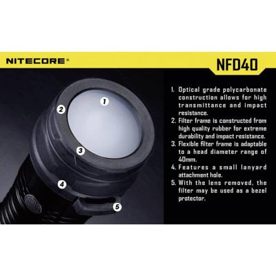 NiteCore NITNFD40 Diffusor MH25, EA4, P25, P16, P15, SRT7, CR6, CG6, CB6, CI6, CU6 en zaklampen met een Ø 39 - 42 mm